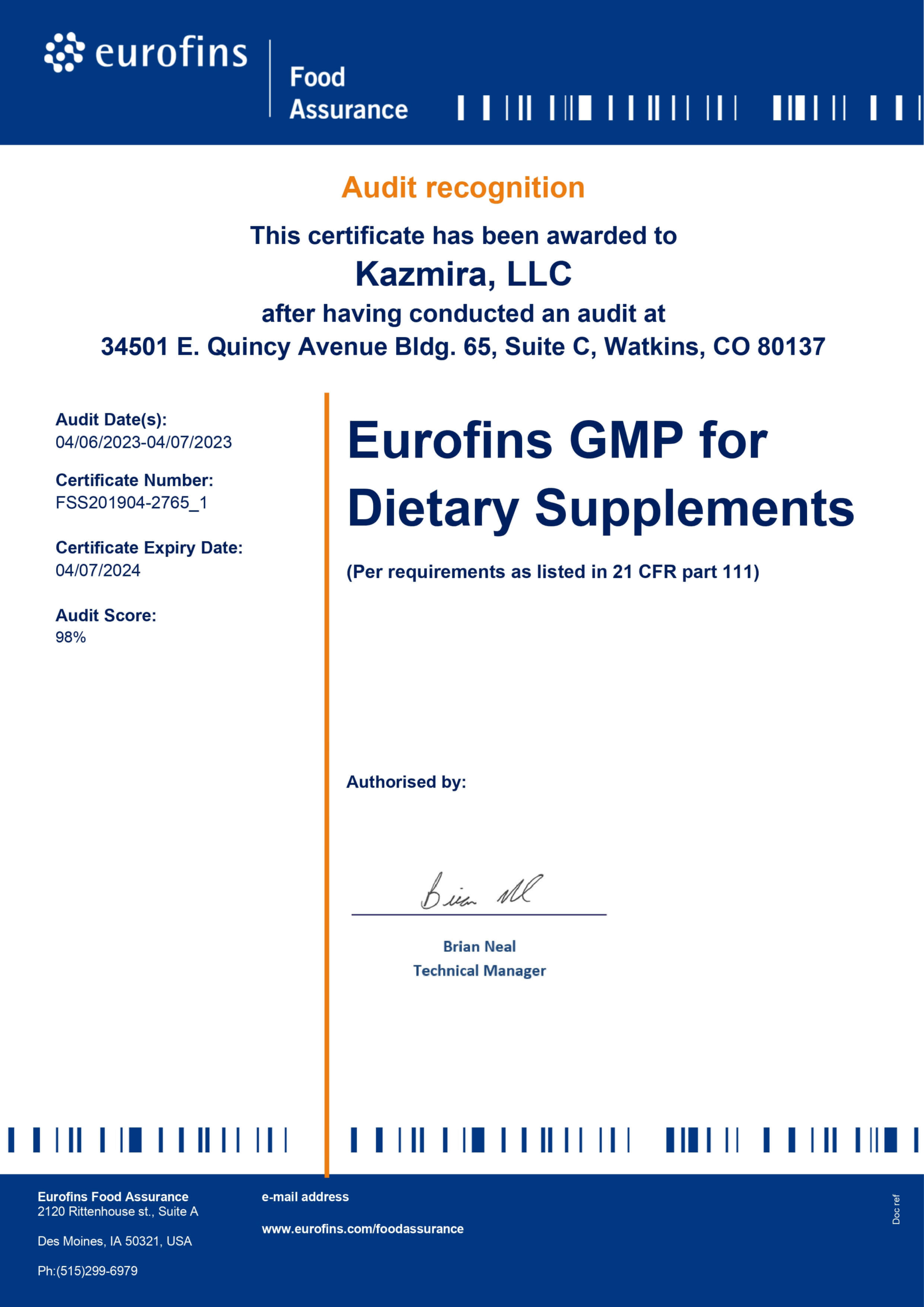 DS Certificate-Kazmira-2023